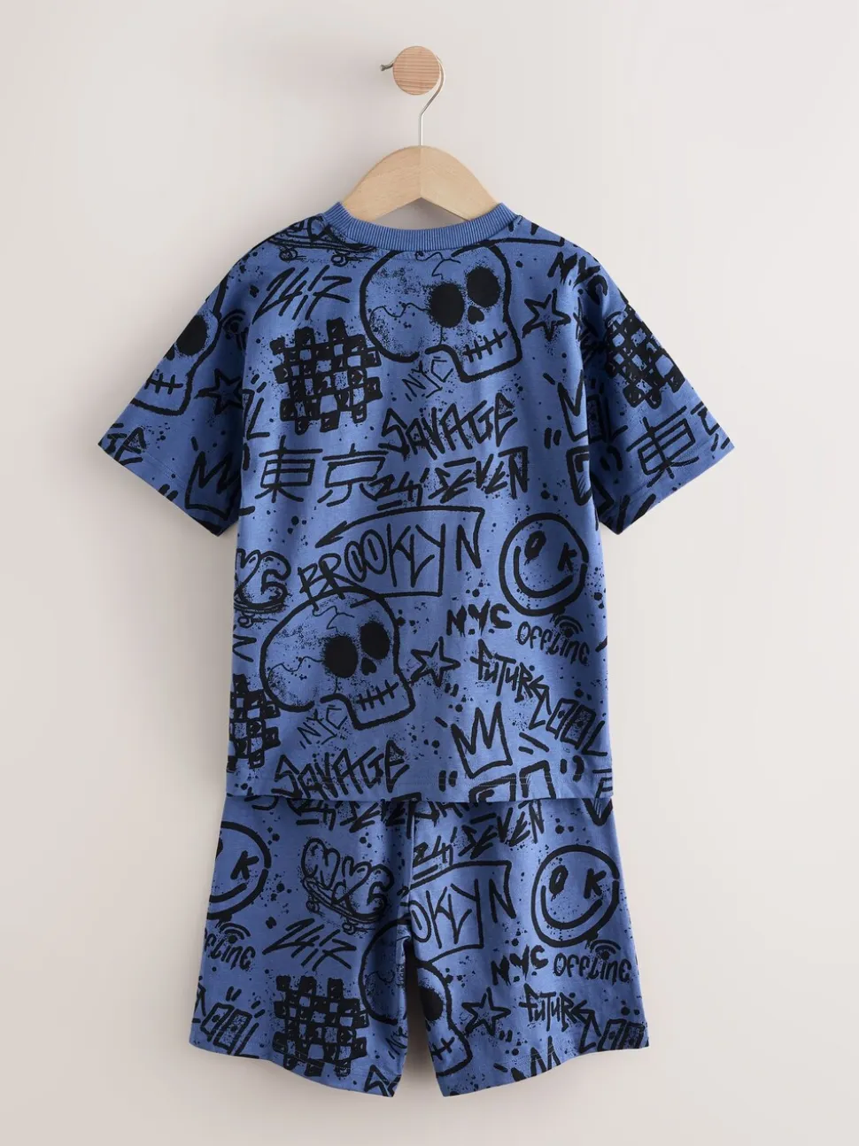 Meerkleurig graffiti - 100% katoenen korte pyjama set van 3 (4 - 16 jr)