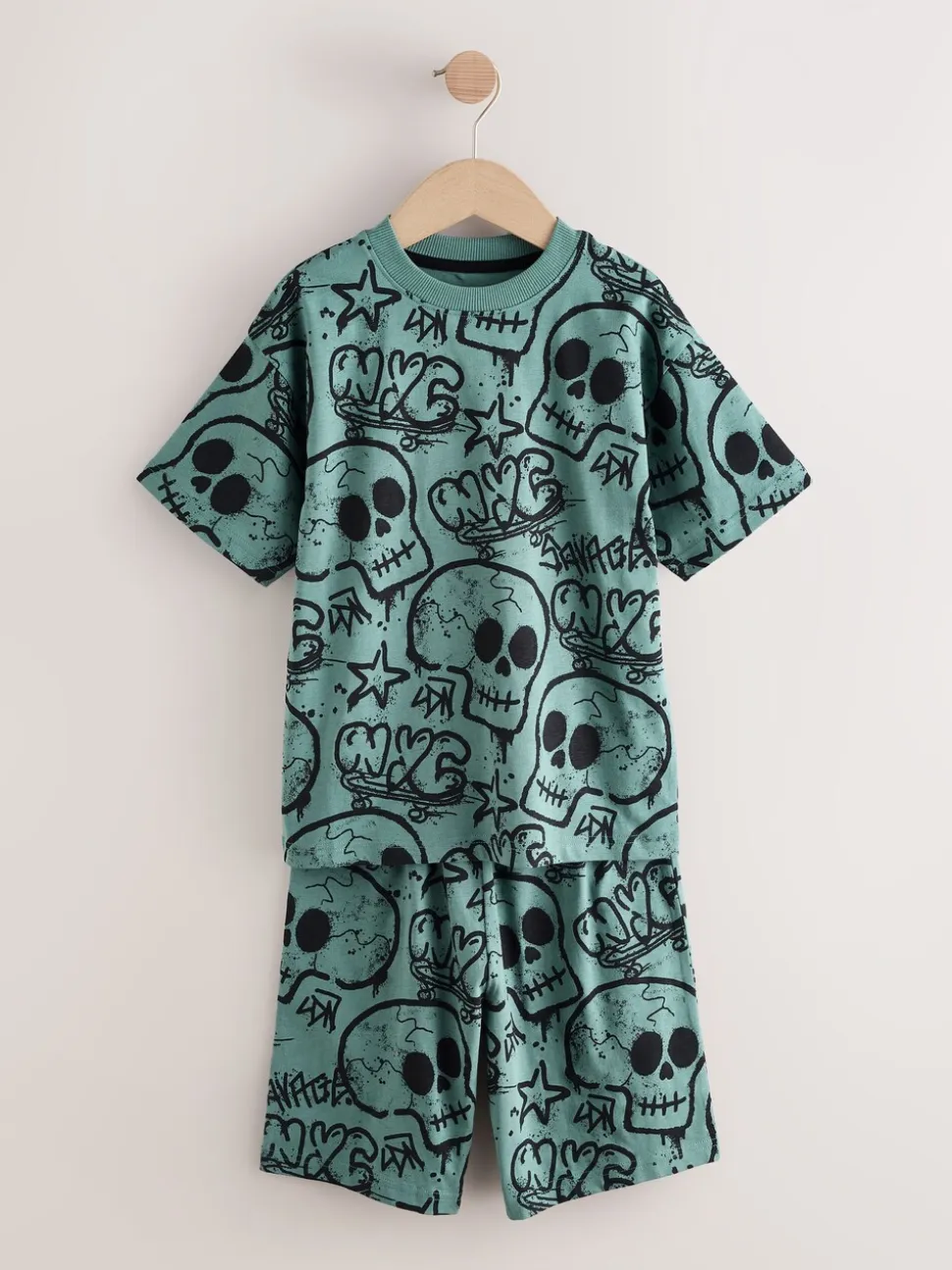 Meerkleurig graffiti - 100% katoenen korte pyjama set van 3 (4 - 16 jr)