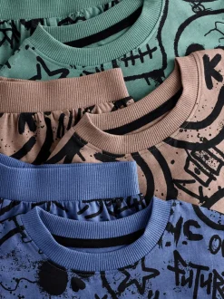 Meerkleurig graffiti - 100% katoenen korte pyjama set van 3 (4 - 16 jr)