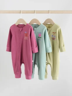 Meerkleurig met bloemenprint - Verpakking van 3 babyslaappakjes met tweewegrits (0 mnd - 3 jr)