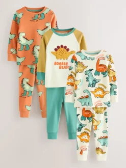 Meerkleurig met dinosaurussen - Verpakking van 3 knusse pyjama's (9 mnd-10 jr)