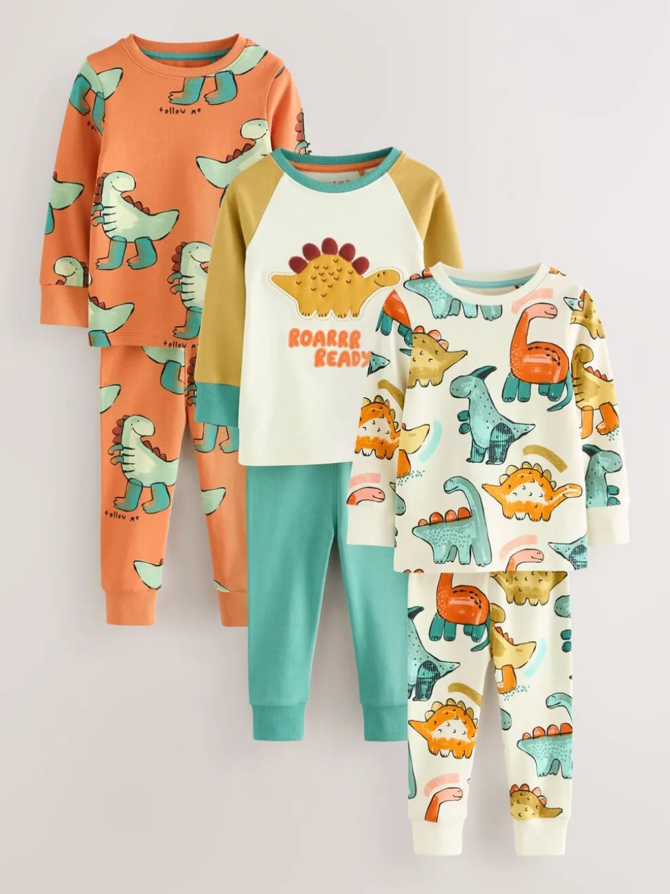 Meerkleurig met dinosaurussen - Verpakking van 3 knusse pyjama's (9 mnd-10 jr)