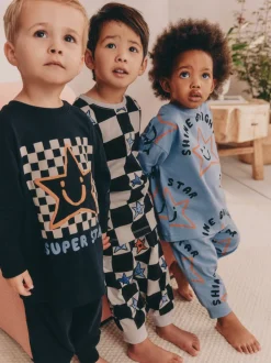 Meerkleurig ster- en dambordmotief - Verpakking van 3 oversized pyjama's 3 (9mnd -10jr)