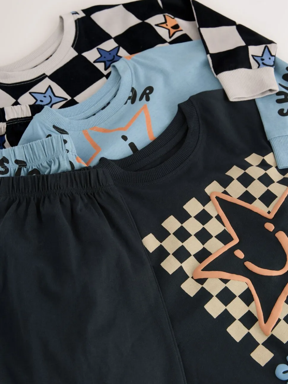 Meerkleurig ster- en dambordmotief - Verpakking van 3 oversized pyjama's 3 (9mnd -10jr)