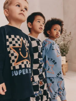 Meerkleurig ster- en dambordmotief - Verpakking van 3 oversized pyjama's 3 (9mnd -10jr)