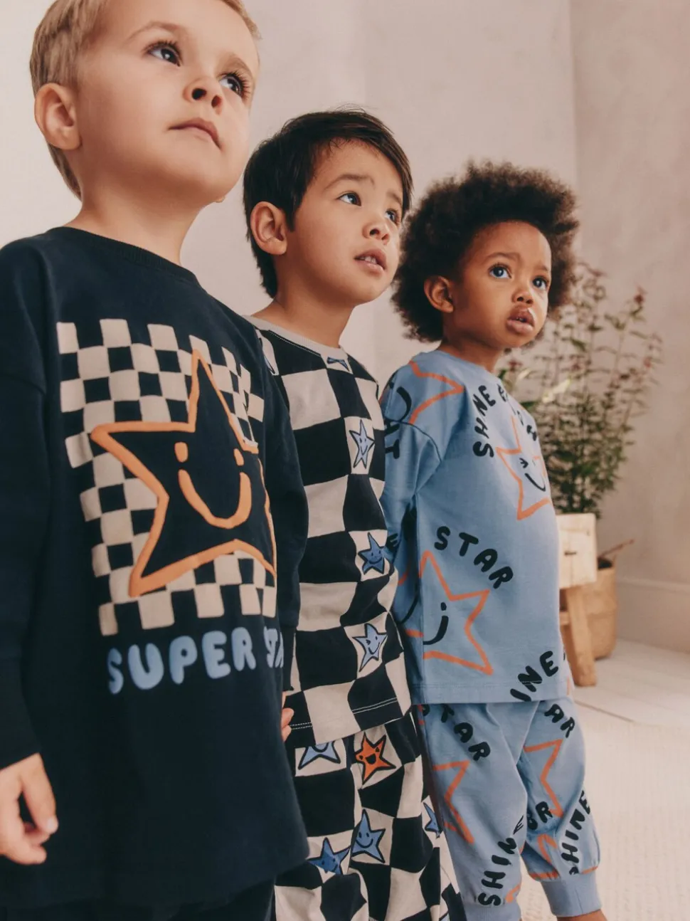 Meerkleurig ster- en dambordmotief - Verpakking van 3 oversized pyjama's 3 (9mnd -10jr)