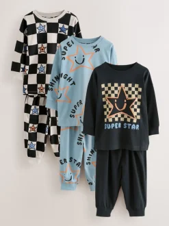 Meerkleurig ster- en dambordmotief - Verpakking van 3 oversized pyjama's 3 (9mnd -10jr)
