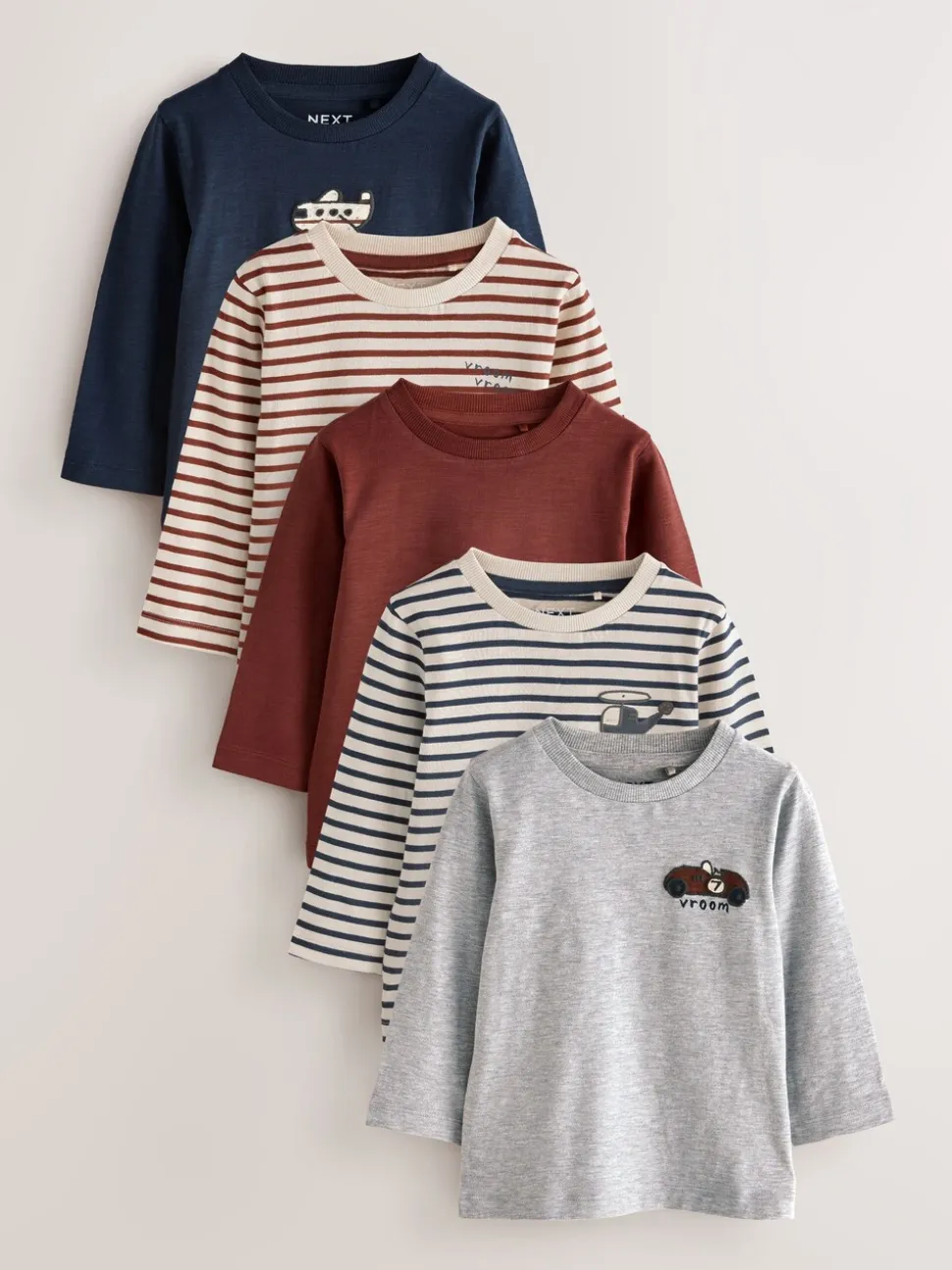 Meerkleurig voertuigen - Set van 5 T-shirts met lange mouwen (3 mnd-7 jr)