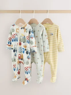 Meerkleurig voertuigen - Verpakking van 3 babyslaappakjes met tweewegrits (0 mnd - 2 jr)