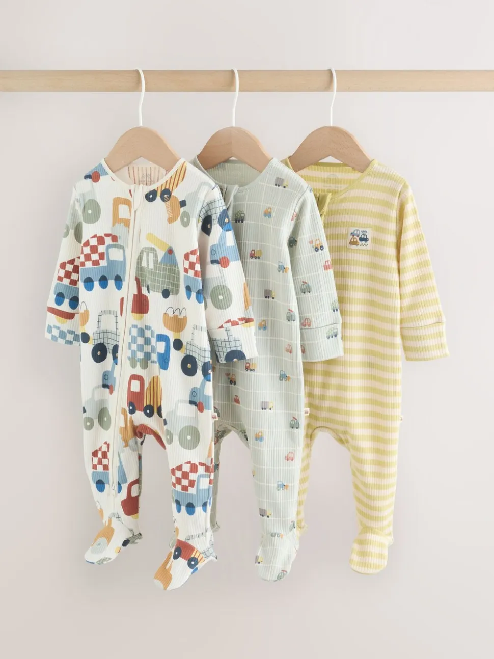 Meerkleurig voertuigen - Verpakking van 3 babyslaappakjes met tweewegrits (0 mnd - 2 jr)