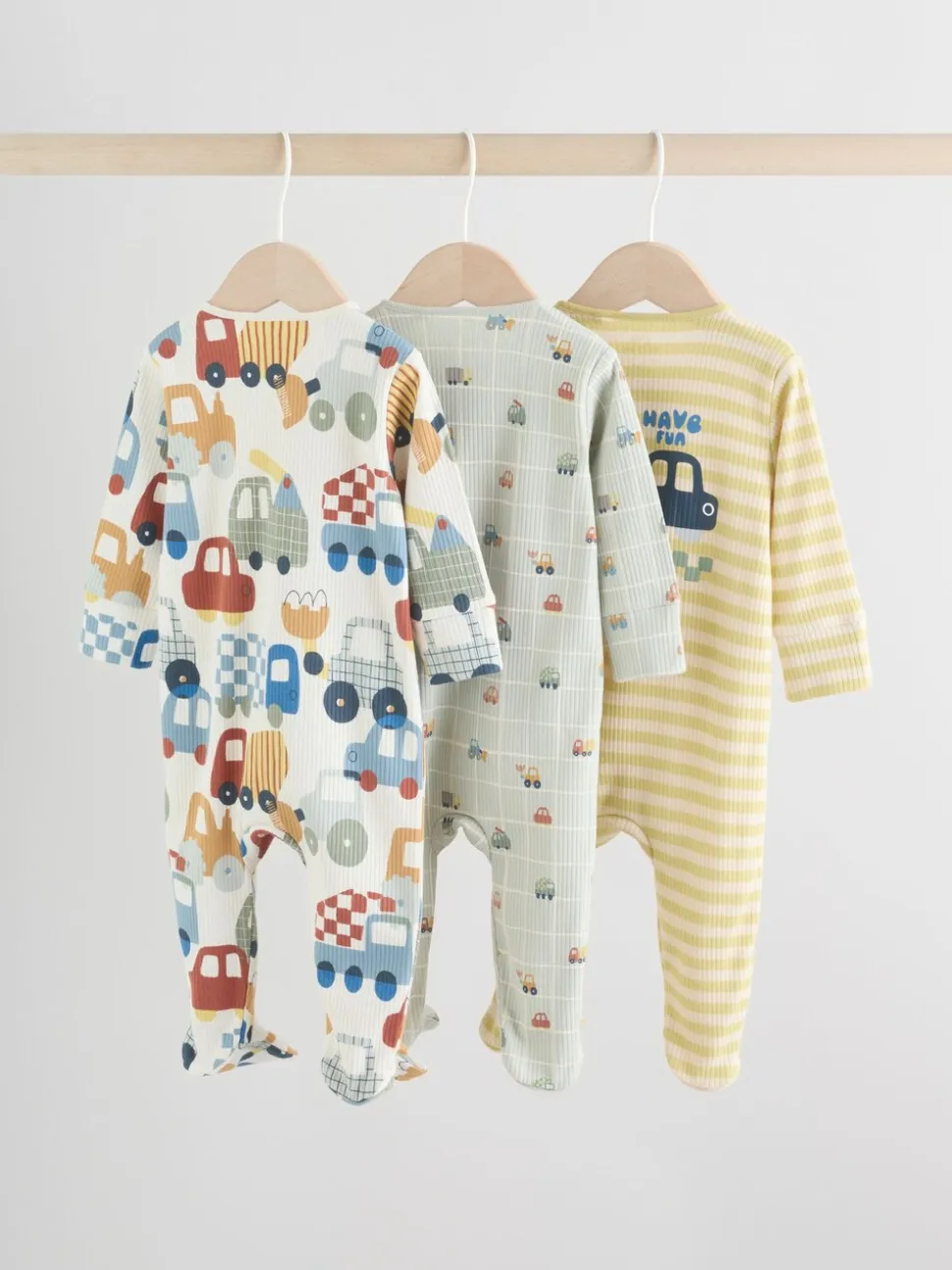 Meerkleurig voertuigen - Verpakking van 3 babyslaappakjes met tweewegrits (0 mnd - 2 jr)