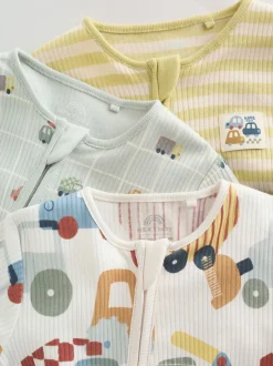 Meerkleurig voertuigen - Verpakking van 3 babyslaappakjes met tweewegrits (0 mnd - 2 jr)