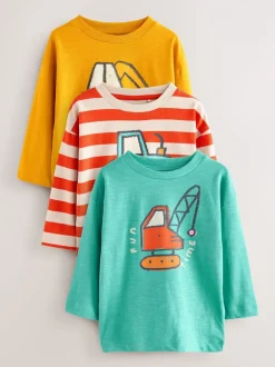Meerkleurige Digger - Set van 3 T-shirts met grafische print en lange mouwen (3mnd-7jr)