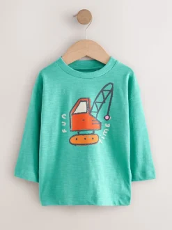 Meerkleurige Digger - Set van 3 T-shirts met grafische print en lange mouwen (3mnd-7jr)