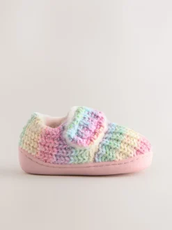 Meerkleurige gebreide regenboog - Gezellige pantoffels met voering en omgevende zool
