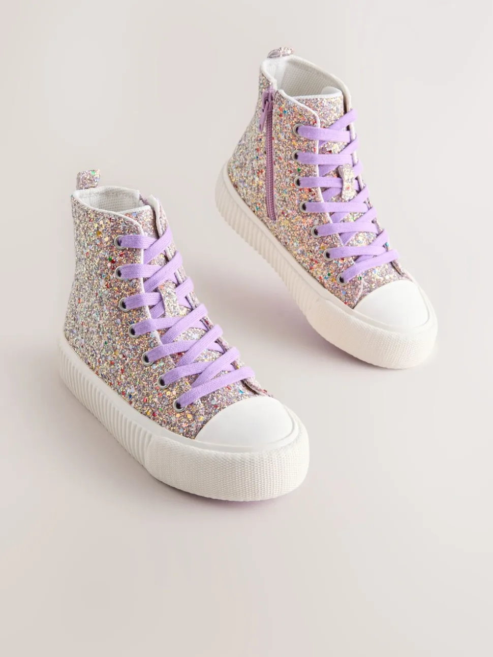 Meerkleurige glitter - Hoge sneakers met veters