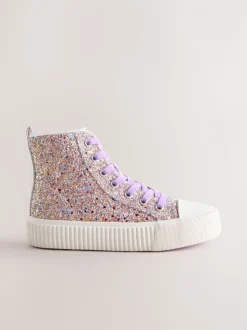 Meerkleurige glitter - Hoge sneakers met veters