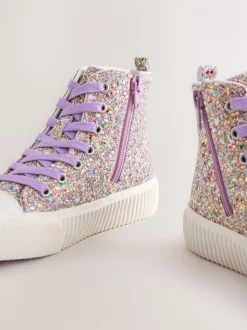 Meerkleurige glitter - Hoge sneakers met veters