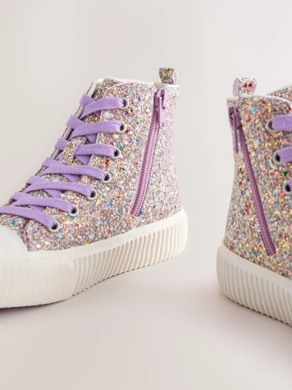 Meerkleurige glitter - Hoge sneakers met veters