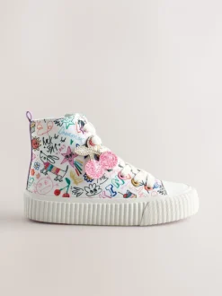 Meerkleurige schetsachtige print - Hoge sneakers met veters