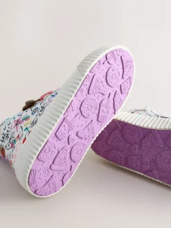 Meerkleurige schetsachtige print - Hoge sneakers met veters