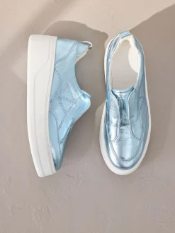 Metallic - Signature leren instapsneakers met dikke zool en plateauzool