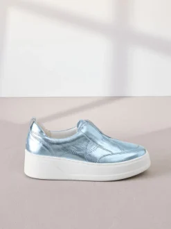 Metallic - Signature leren instapsneakers met dikke zool en plateauzool