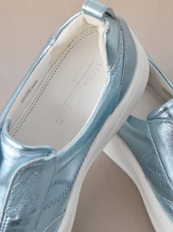 Metallic - Signature leren instapsneakers met dikke zool en plateauzool