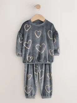 Metallic antracietgrijs hart - Behaaglijke fleece pyjama (9 mnd-16 jr)