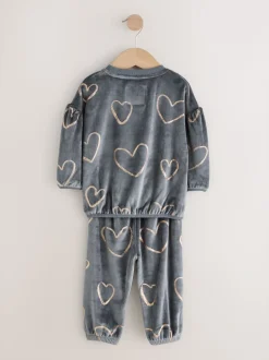 Metallic antracietgrijs hart - Behaaglijke fleece pyjama (9 mnd-16 jr)