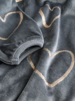 Metallic antracietgrijs hart - Behaaglijke fleece pyjama (9 mnd-16 jr)