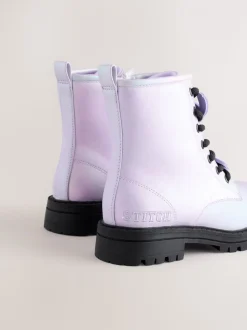 Metallic paars - Lilo & Stitch warmgevoerde enkellaarzen met vetersluiting