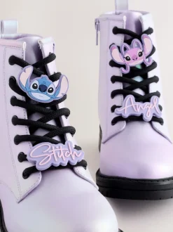 Metallic paars - Lilo & Stitch warmgevoerde enkellaarzen met vetersluiting