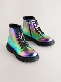 Metallic regenboog - Warmgevoerde enkellaarzen met veters
