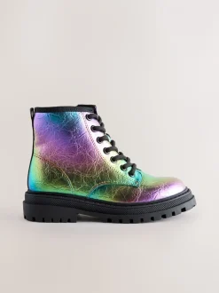 Metallic regenboog - Warmgevoerde enkellaarzen met veters