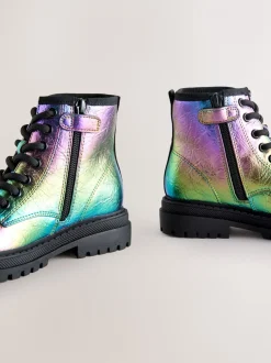Metallic regenboog - Warmgevoerde enkellaarzen met veters