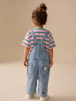 Mid Blue Cat - Printed Denim Dungarees (3mths-7yrs)