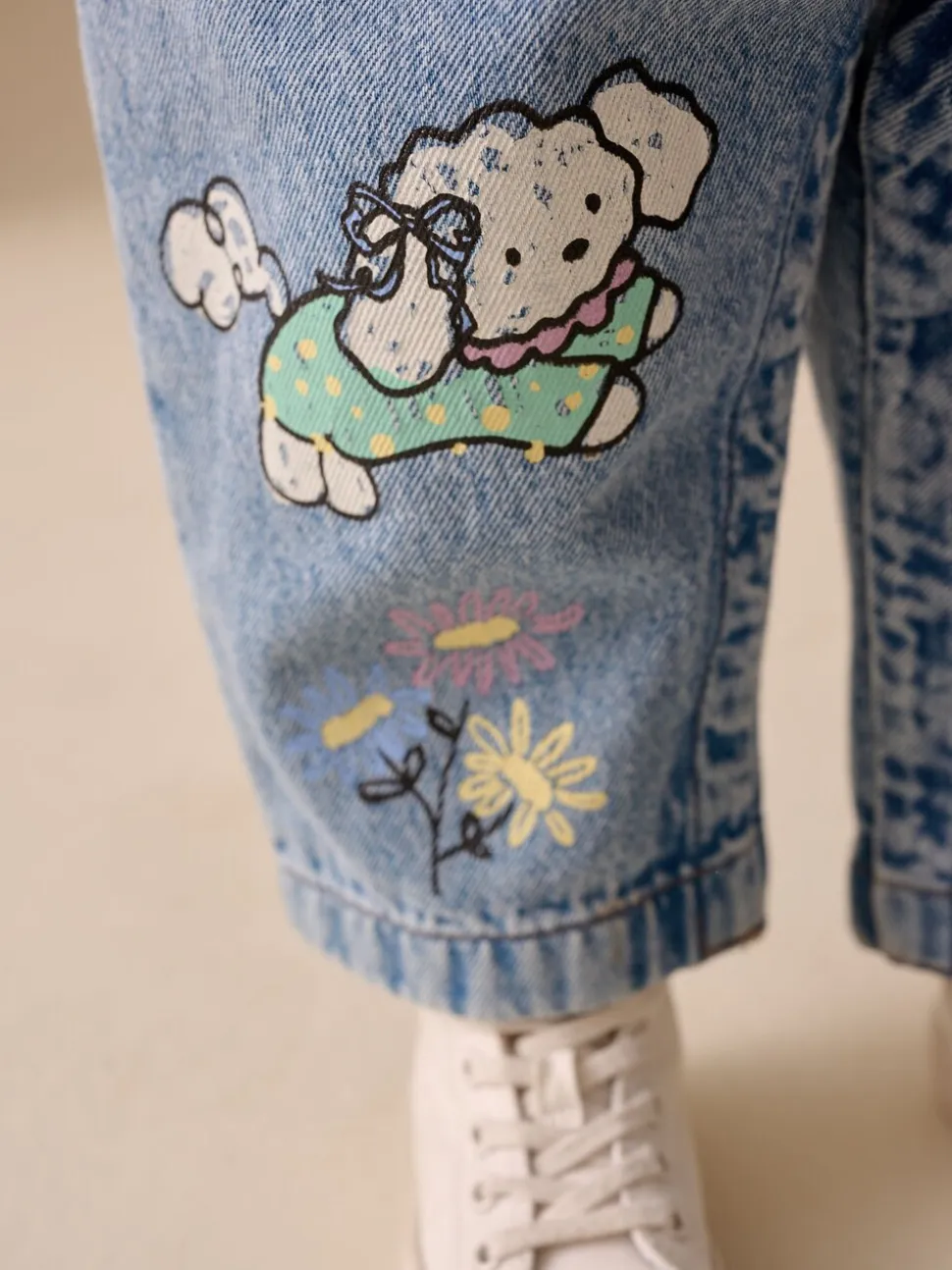 Mid Blue Cat - Printed Denim Dungarees (3mths-7yrs)