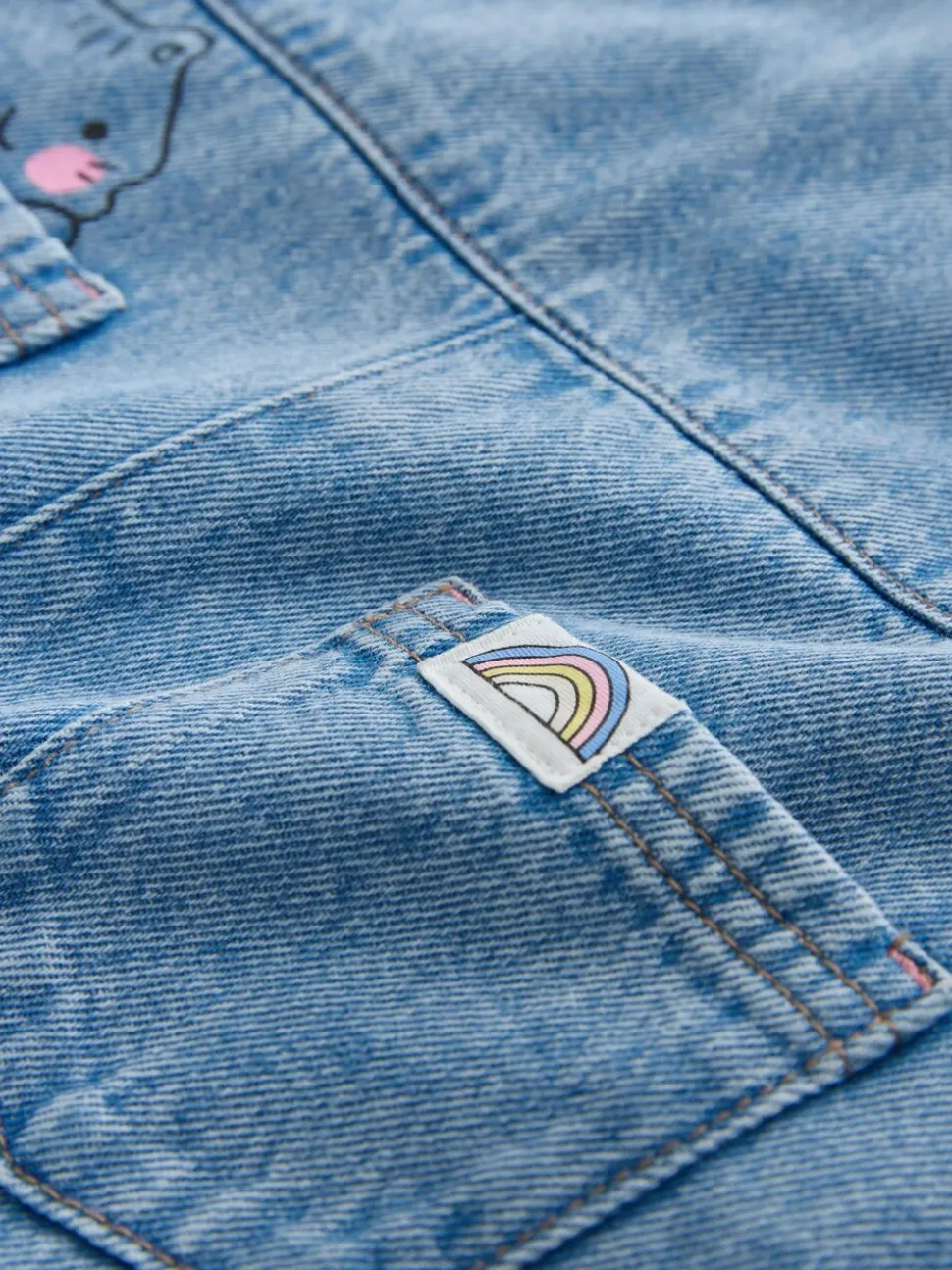 Mid Blue Cat - Printed Denim Dungarees (3mths-7yrs)