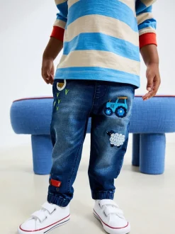 Middelblauw Boerderijpersonage - Jeans met elastische taille (3mnd-7jr)