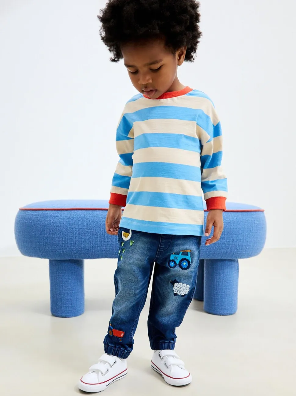 Middelblauw Boerderijpersonage - Jeans met elastische taille (3mnd-7jr)
