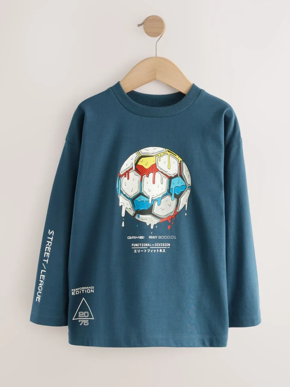 Middelblauw voetbal - Relaxed Fit Graphic Long Sleeve Cotton T-Shirt (3-16yrs)