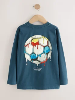 Middelblauw voetbal - Relaxed Fit Graphic Long Sleeve Cotton T-Shirt (3-16yrs)