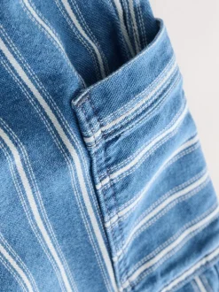 Middelblauwe strepen - 100% katoenen cargobroek met wijde pijpen en elastische taille (3mnd-7jr)