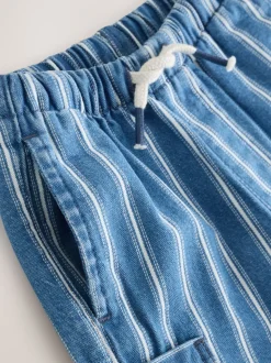 Middelblauwe strepen - 100% katoenen cargobroek met wijde pijpen en elastische taille (3mnd-7jr)