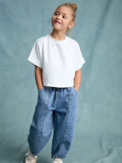 Middenblauw denim - Barrel jeans met elastische taille (3-16jr)