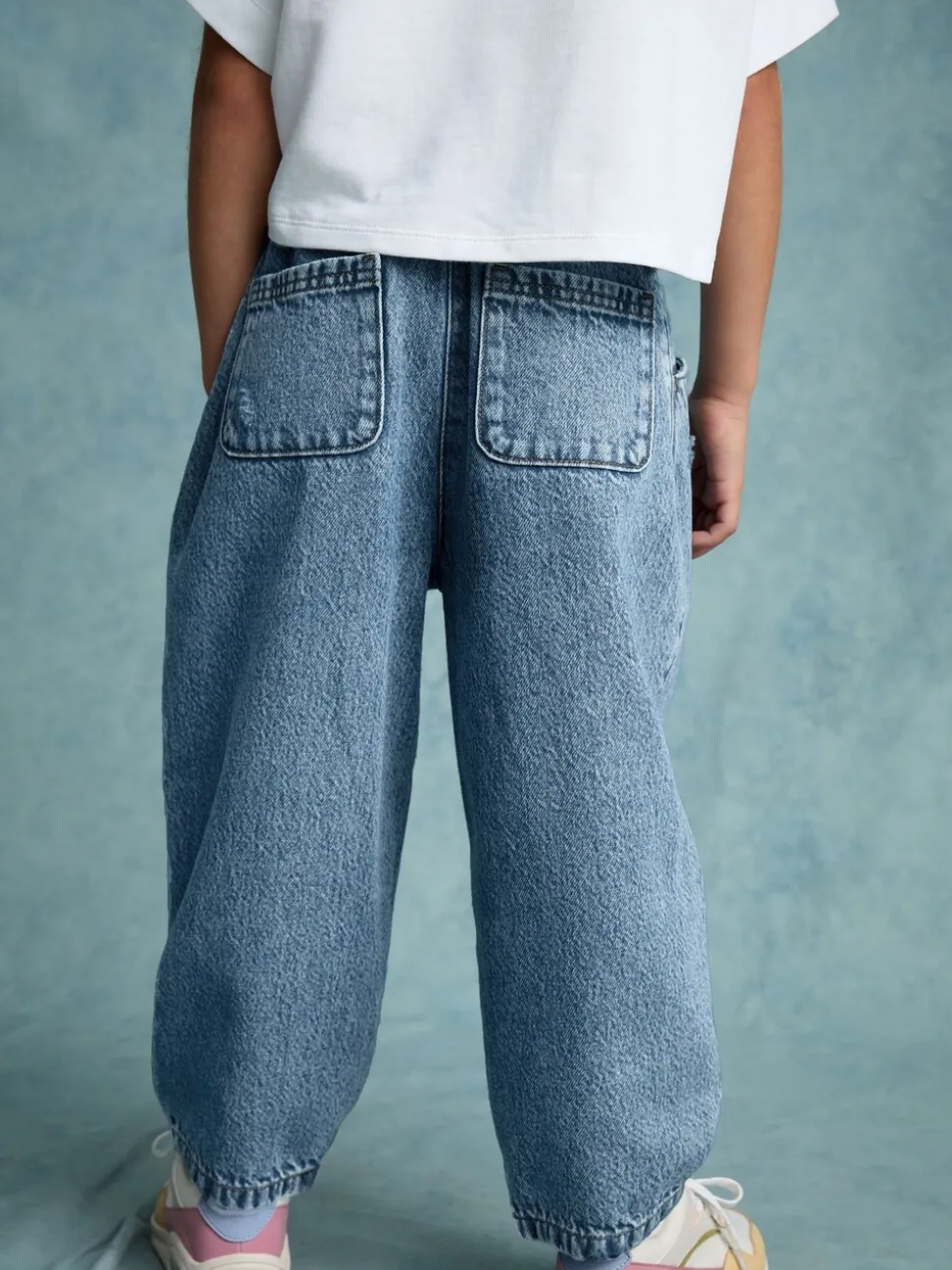 Middenblauw denim - Barrel jeans met elastische taille (3-16jr)