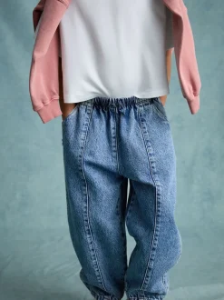 Middenblauw denim - Barrel jeans met elastische taille (3-16jr)