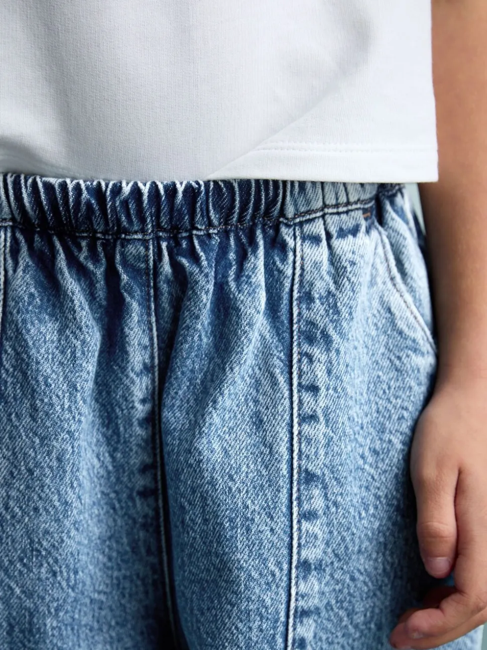 Middenblauw denim - Barrel jeans met elastische taille (3-16jr)