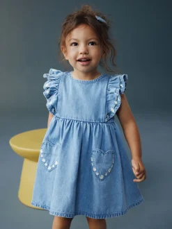 Middenblauw denim - Frill Sleeve Dress (3mths-8yrs)
